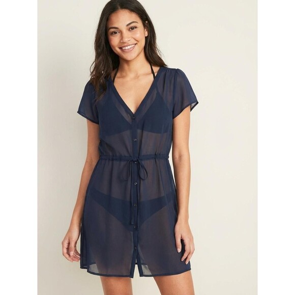 Unbranded Other - Women's Blue Sheer Beach Cover Up XS Lightweight Chiffon Swimsuit Wrap Vacation